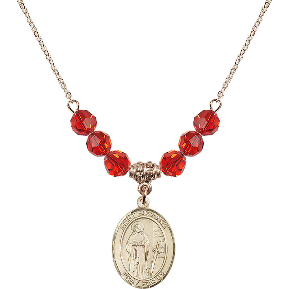 14kt Gold Filled Saint Susanna Birthstone Necklace with Ruby Beads - 8280