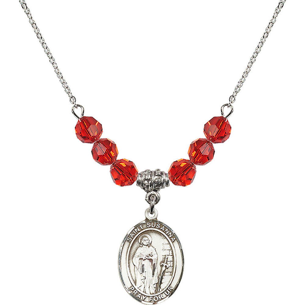 Sterling Silver Saint Susanna Birthstone Necklace with Ruby Beads - 8280