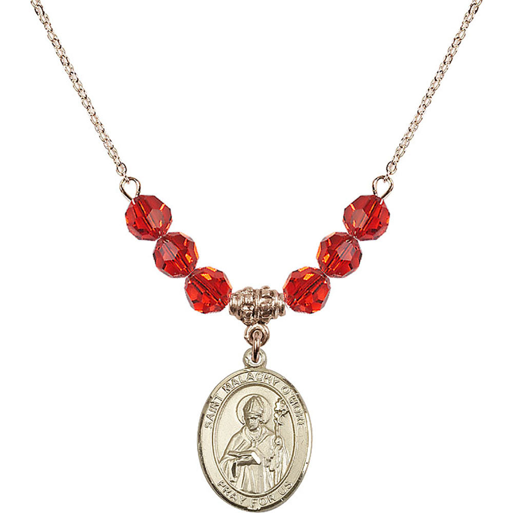 14kt Gold Filled Saint Malachy O'More Birthstone Necklace with Ruby Beads - 8316