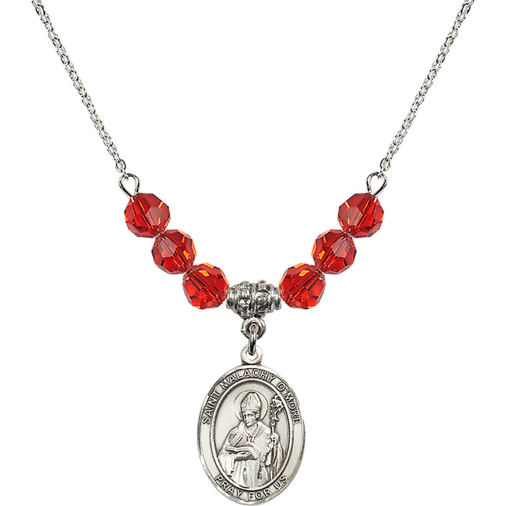 Sterling Silver Saint Malachy O'More Birthstone Necklace with Ruby Beads - 8316