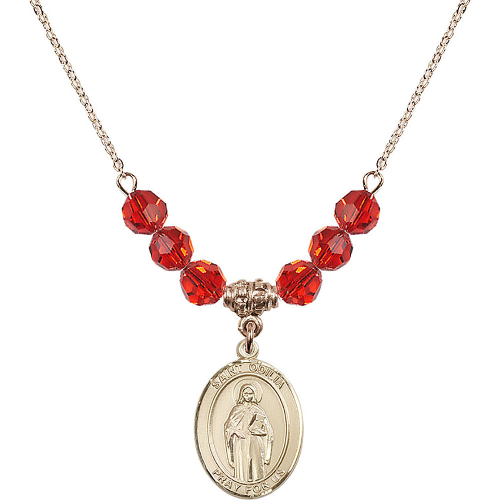 14kt Gold Filled Saint Odilia Birthstone Necklace with Ruby Beads - 8319