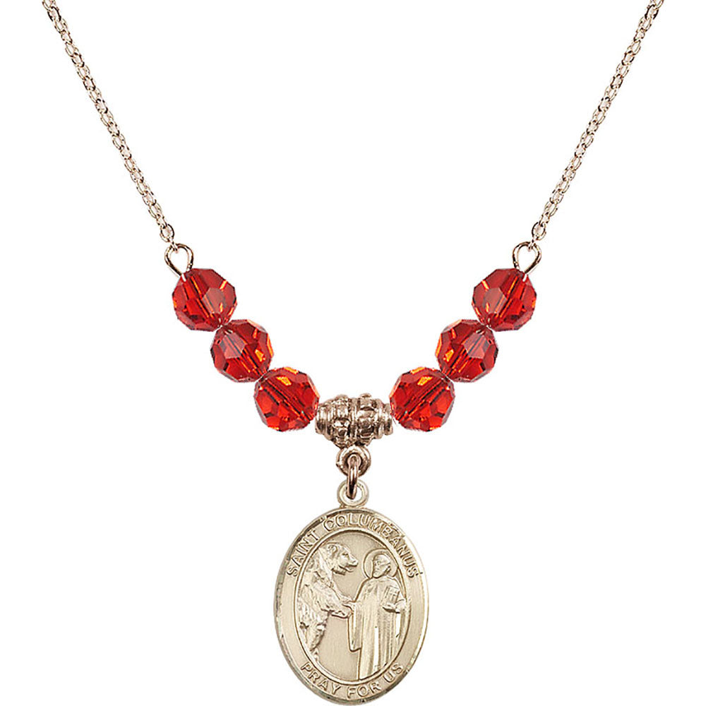 14kt Gold Filled Saint Columbanus Birthstone Necklace with Ruby Beads - 8321