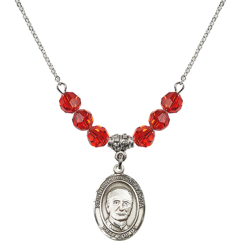 Sterling Silver Saint Hannibal Birthstone Necklace with Ruby Beads - 8327