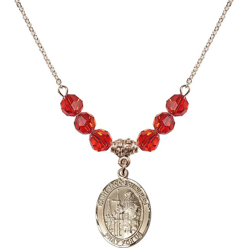 14kt Gold Filled Saint Jacob of Nisibis Birthstone Necklace with Ruby Beads - 8392