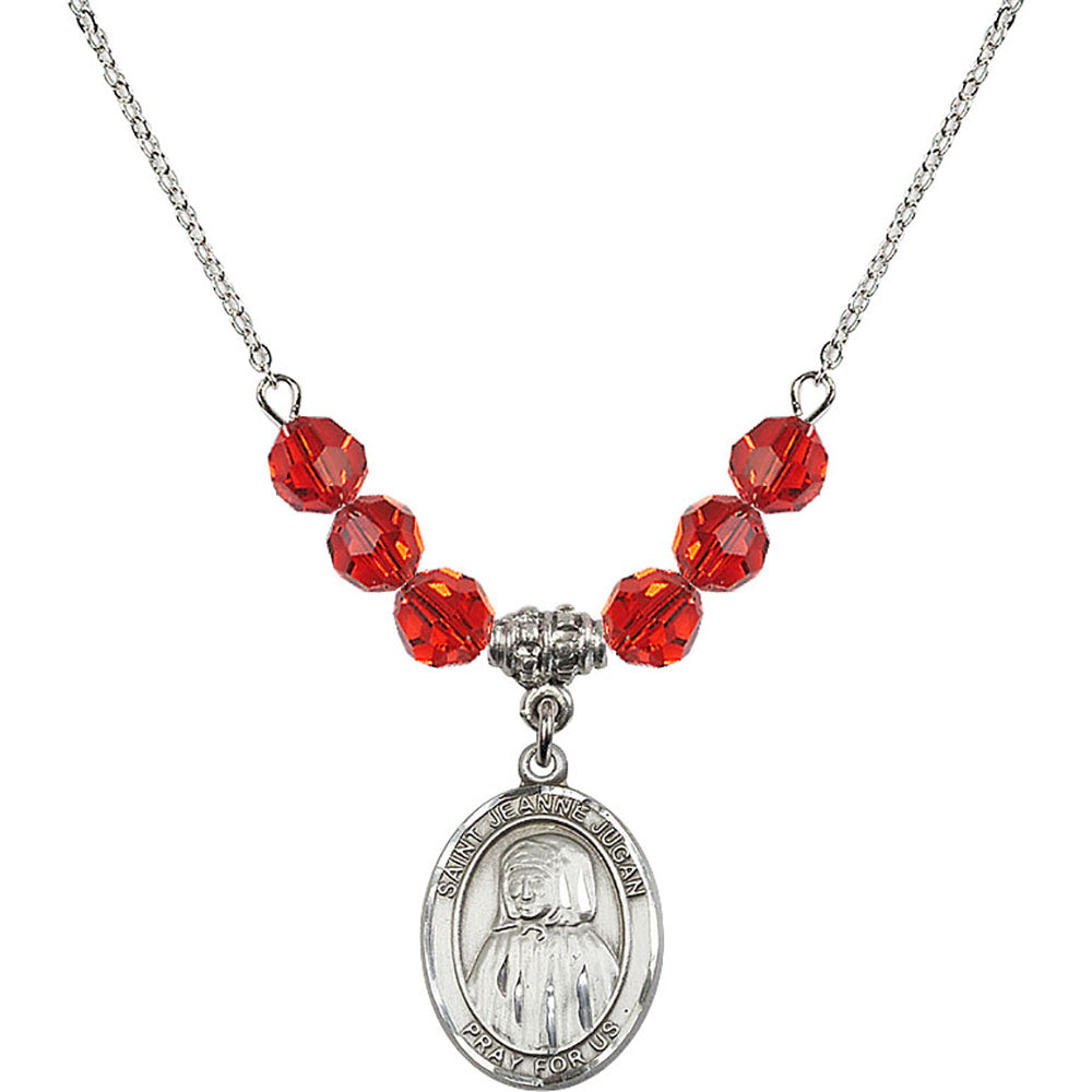 Sterling Silver Saint Jeanne Jugan Birthstone Necklace with Ruby Beads - 8409