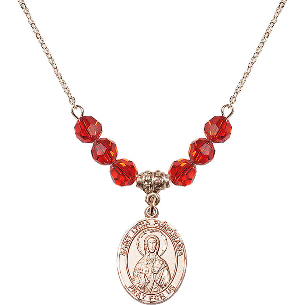 14kt Gold Filled Saint Lydia Purpuraria Birthstone Necklace with Ruby Beads - 8411