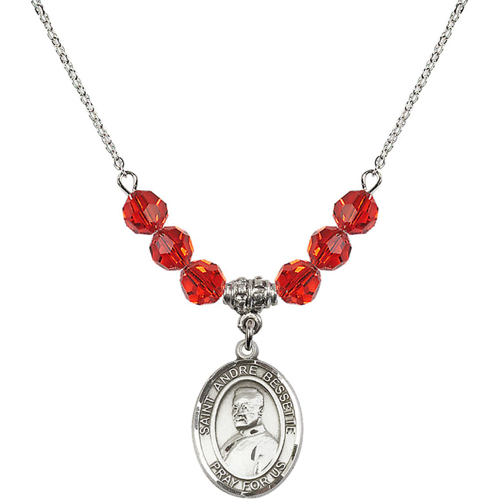 Sterling Silver Saint Andre Bessette Birthstone Necklace with Ruby Beads - 8424