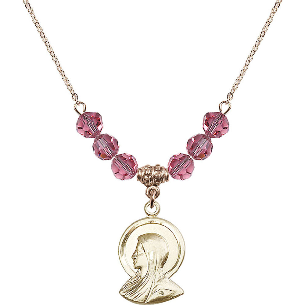 14kt Gold Filled Madonna Birthstone Necklace with Rose Beads - 0020