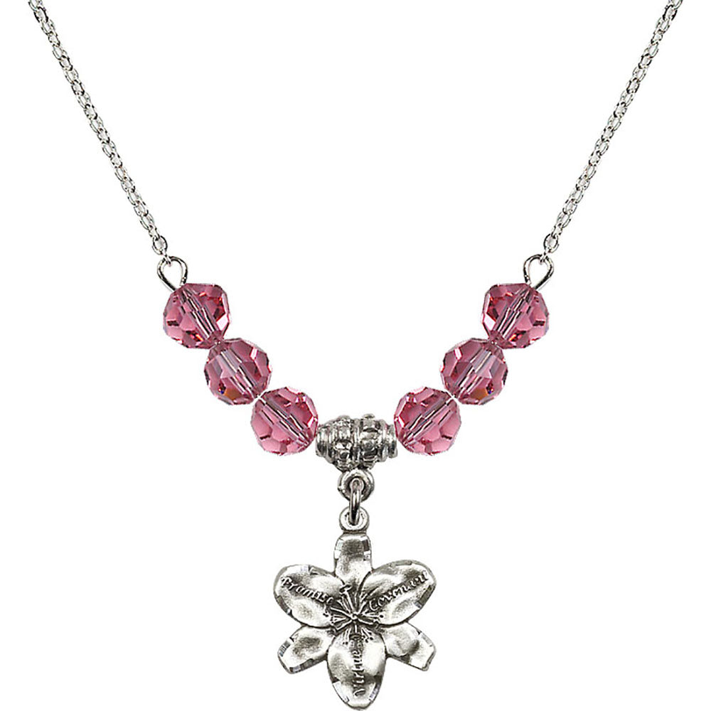 Sterling Silver Chastity Birthstone Necklace with Rose Beads - 0088