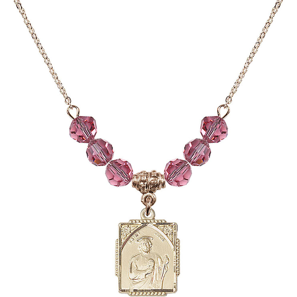 14kt Gold Filled Saint Jude Birthstone Necklace with Rose Beads - 0804