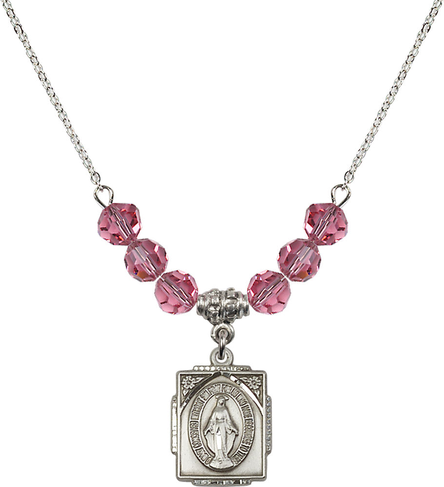 Sterling Silver Miraculous Birthstone Necklace with Rose Beads - 0804
