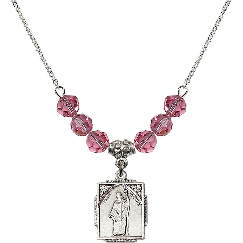 Sterling Silver Saint Patrick Birthstone Necklace with Rose Beads - 0804