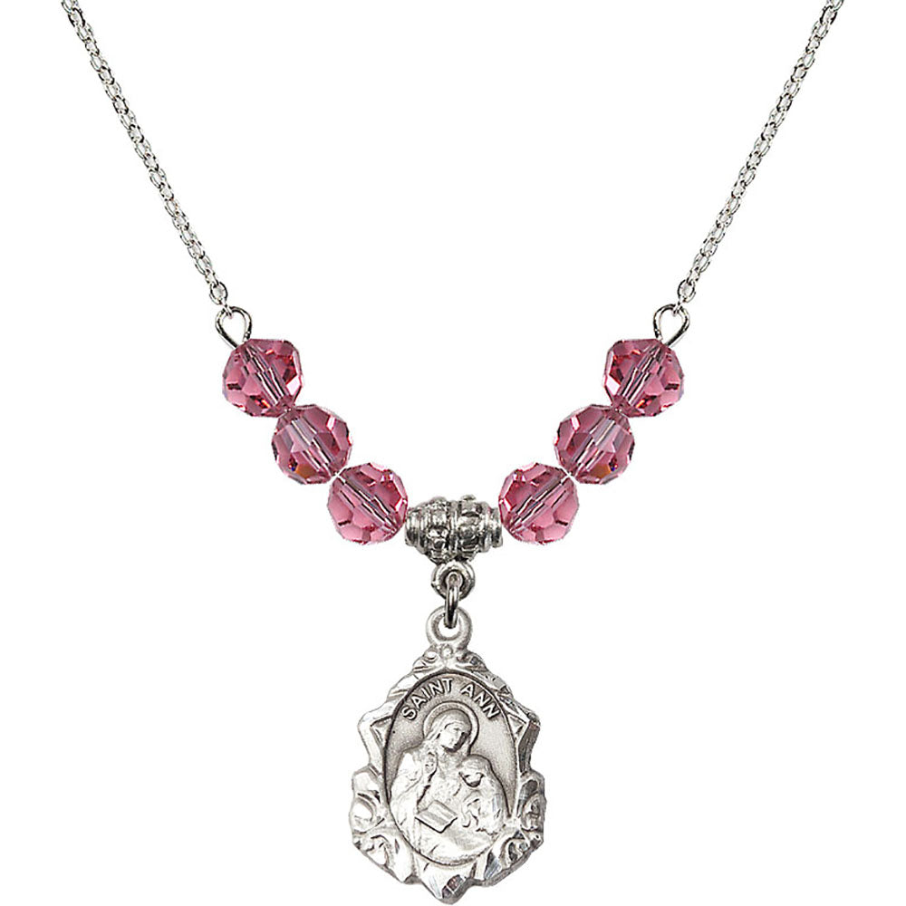 Sterling Silver Saint Ann Birthstone Necklace with Rose Beads - 0822