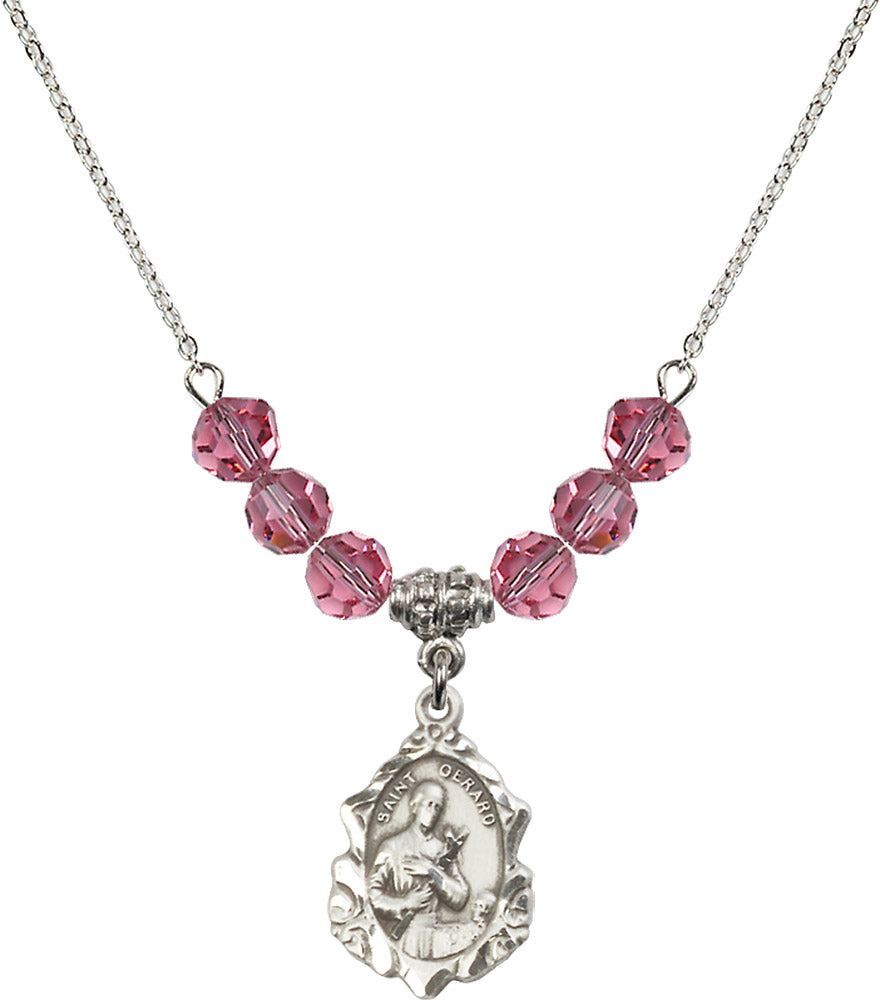 Sterling Silver Saint Gerard Birthstone Necklace with Rose Beads - 0822