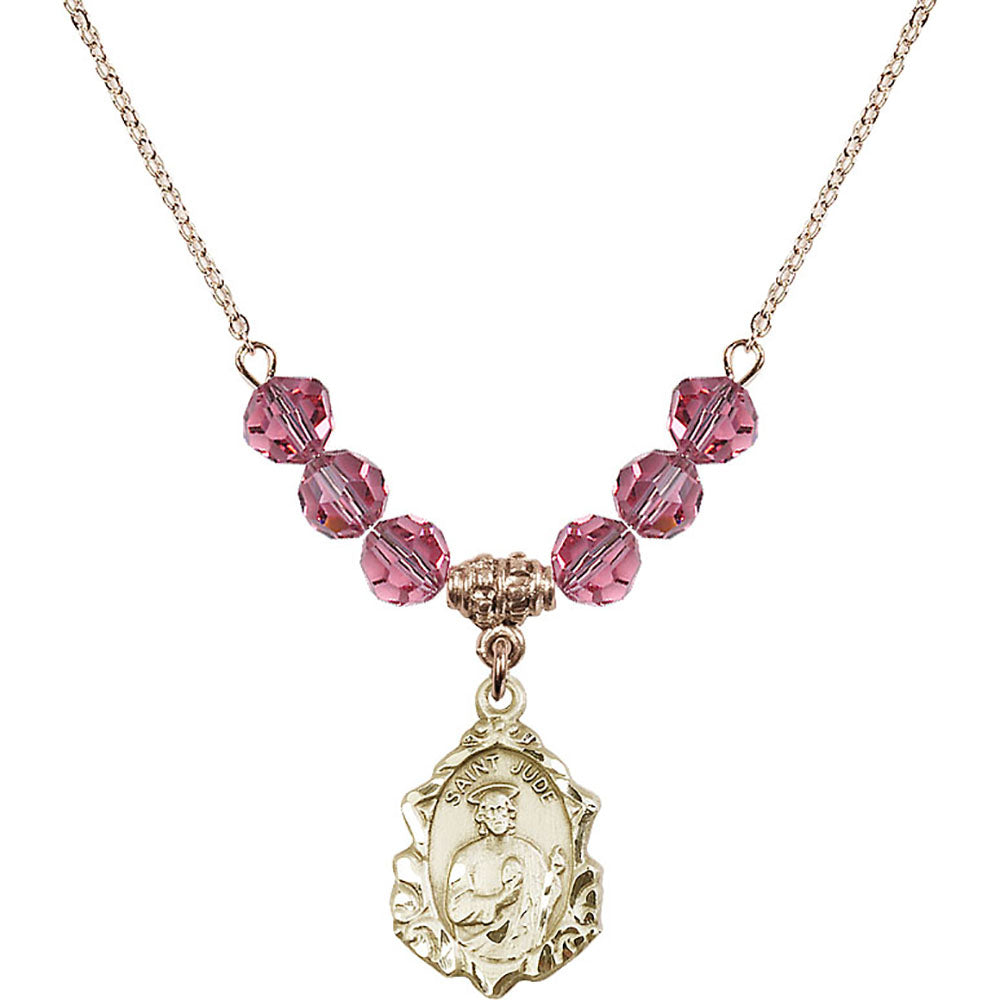 14kt Gold Filled Saint Jude Birthstone Necklace with Rose Beads - 0822