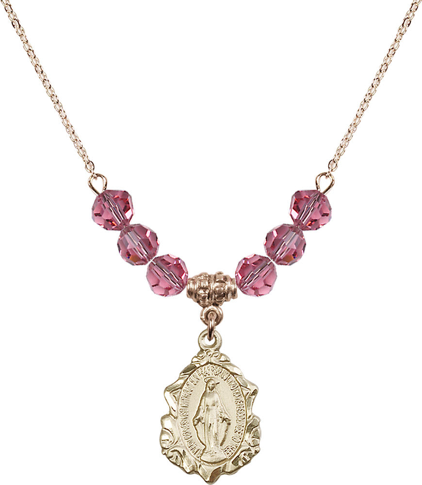 14kt Gold Filled Miraculous Birthstone Necklace with Rose Beads - 0822