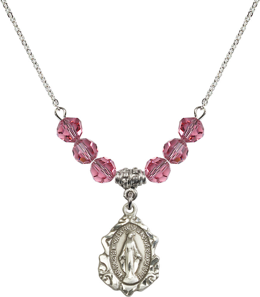 Sterling Silver Miraculous Birthstone Necklace with Rose Beads - 0822