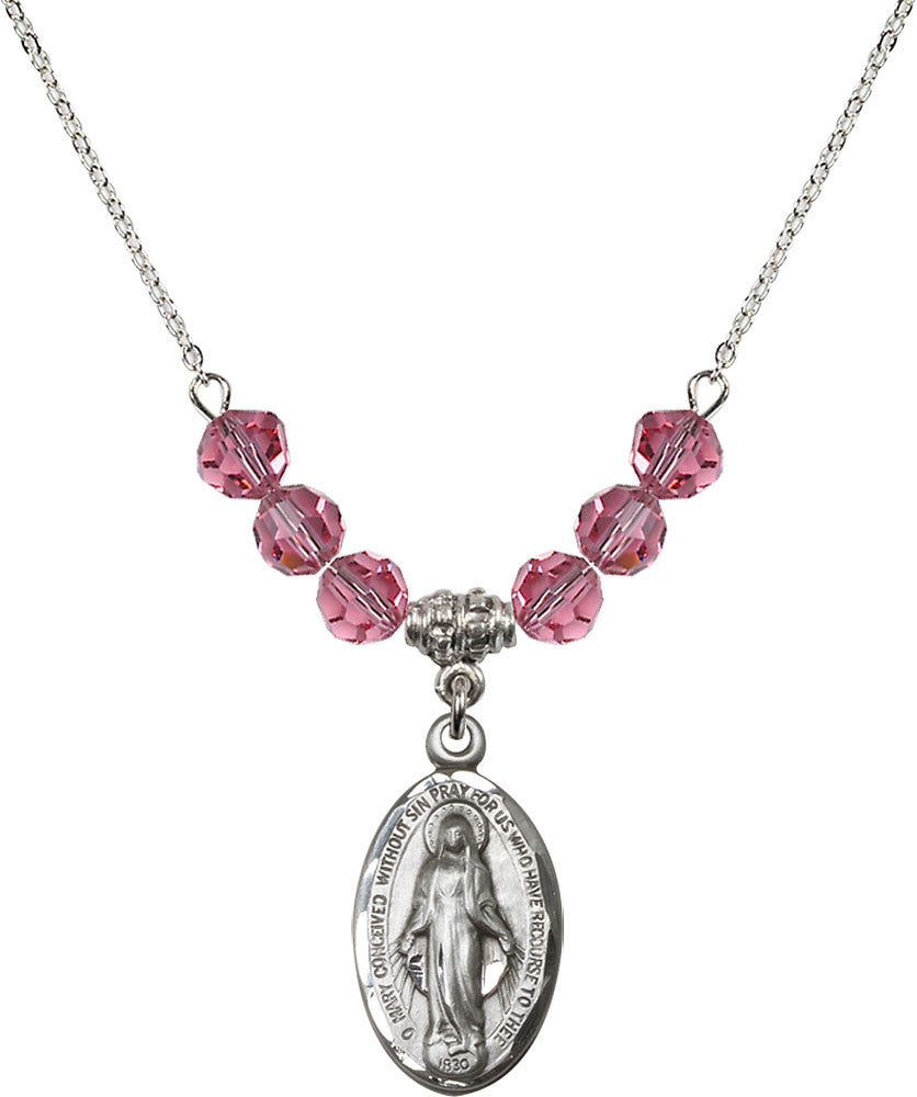 Sterling Silver Miraculous Birthstone Necklace with Rose Beads - 1615