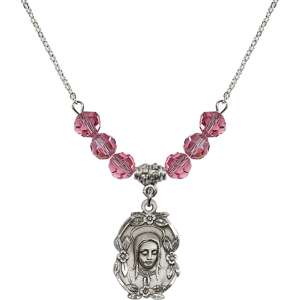 Sterling Silver Madonna Birthstone Necklace with Rose Beads - 1647