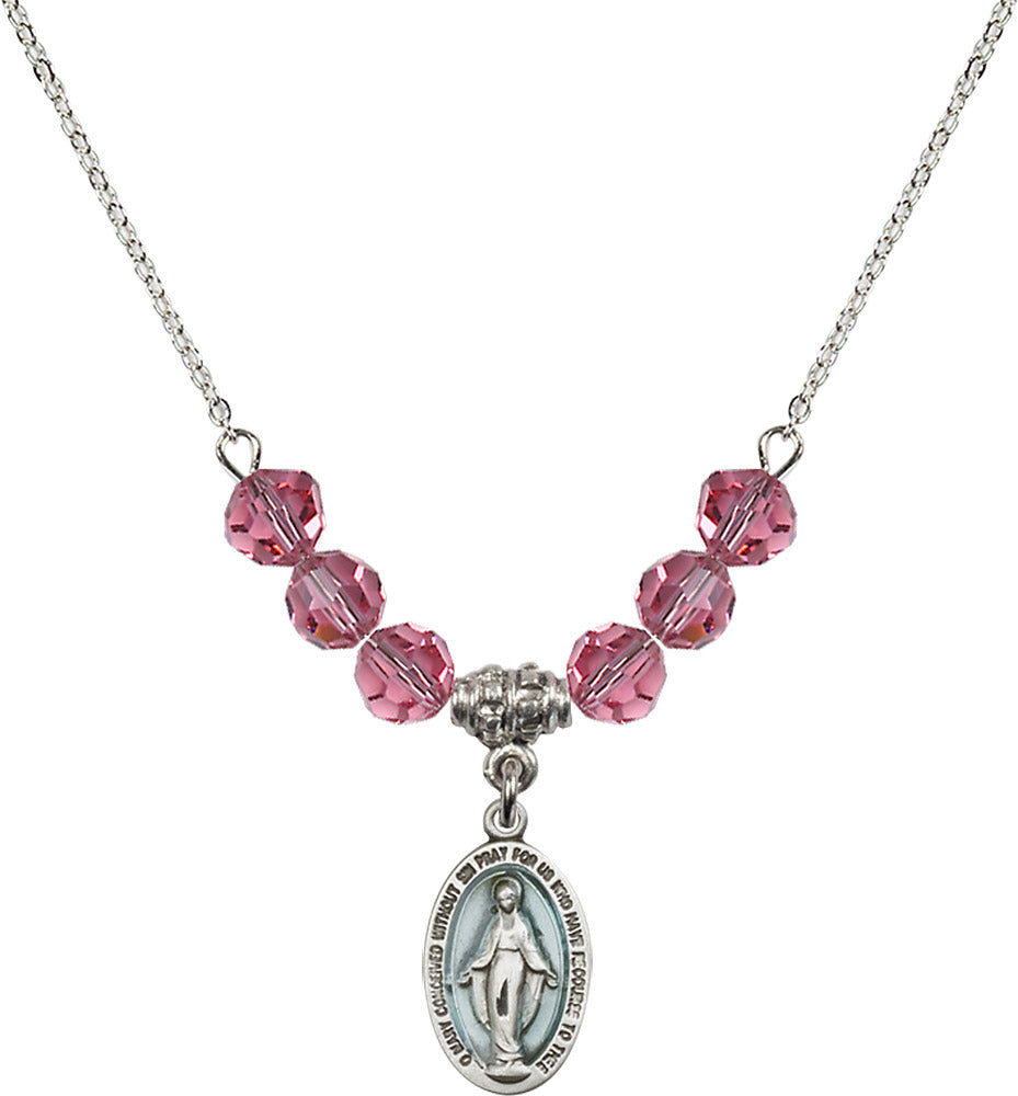 Sterling Silver Miraculous Birthstone Necklace with Rose Beads - 4122
