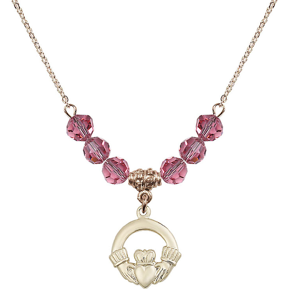 14kt Gold Filled Claddagh Birthstone Necklace with Rose Beads - 4138
