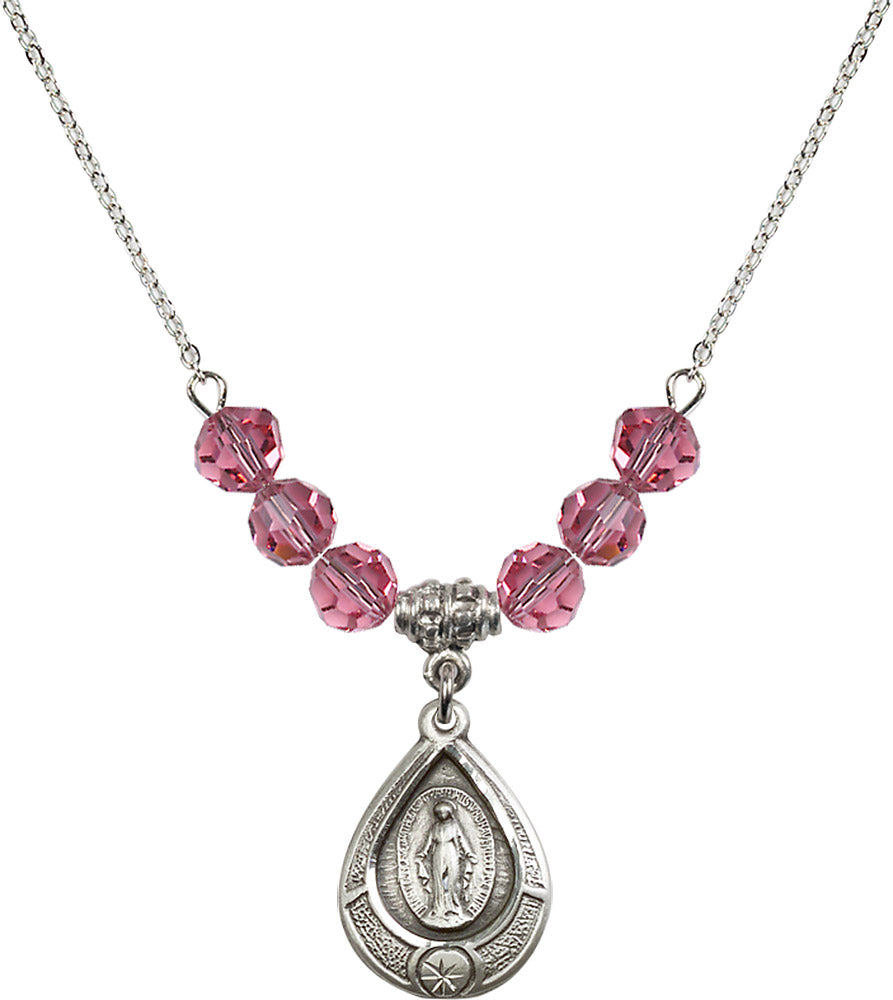 Sterling Silver Miraculous Birthstone Necklace with Rose Beads - 4144
