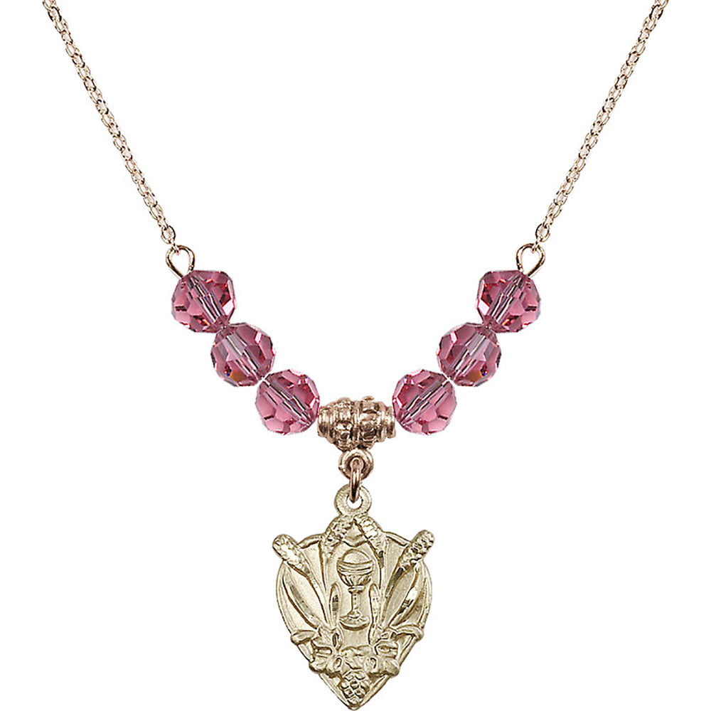 14kt Gold Filled Communion Birthstone Necklace with Rose Beads - 4200