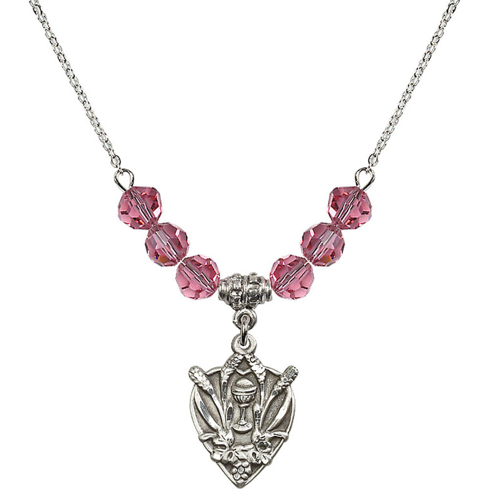 Sterling Silver Communion Birthstone Necklace with Rose Beads - 4200
