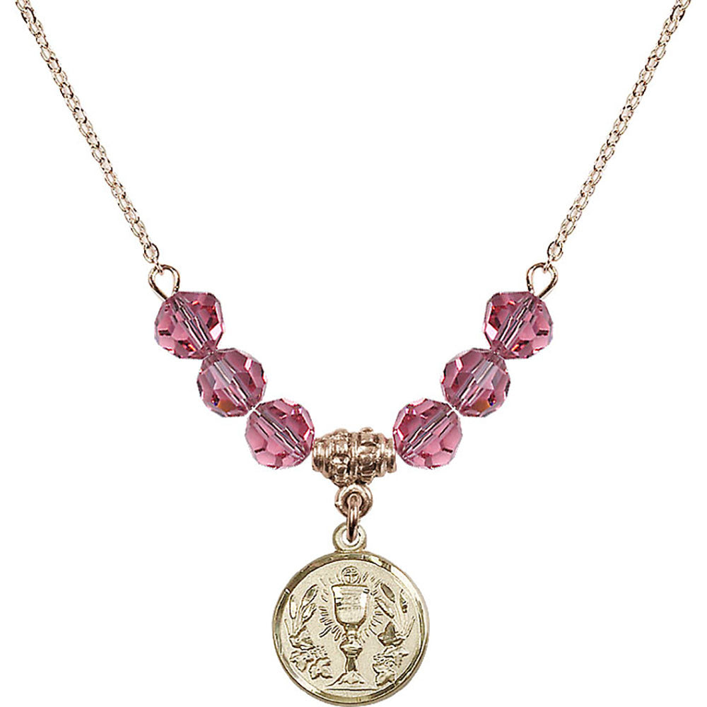 14kt Gold Filled Communion Chalice Birthstone Necklace with Rose Beads - 4203