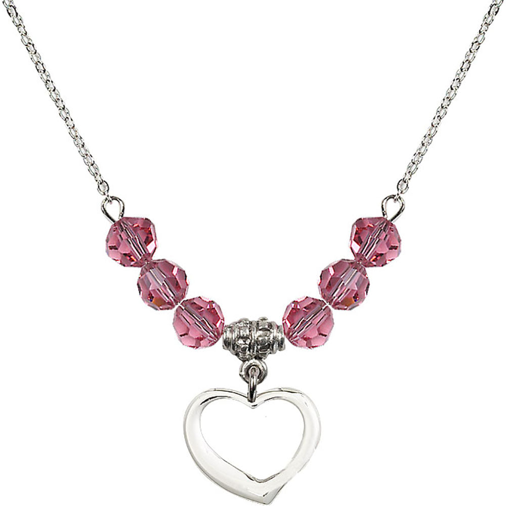 Sterling Silver Heart Birthstone Necklace with Rose Beads - 4208