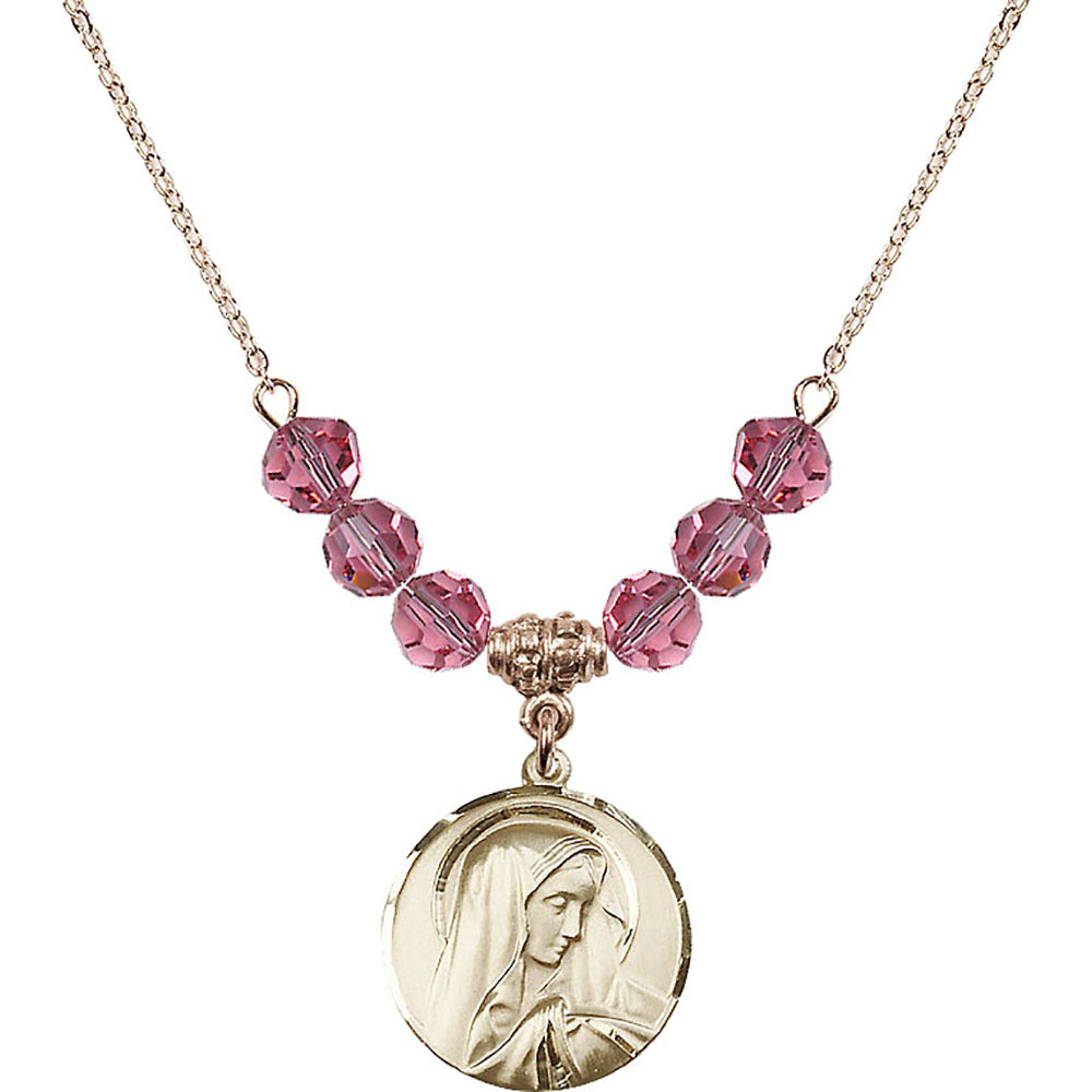14kt Gold Filled Sorrowful Mother Birthstone Necklace with Rose Beads - 4249