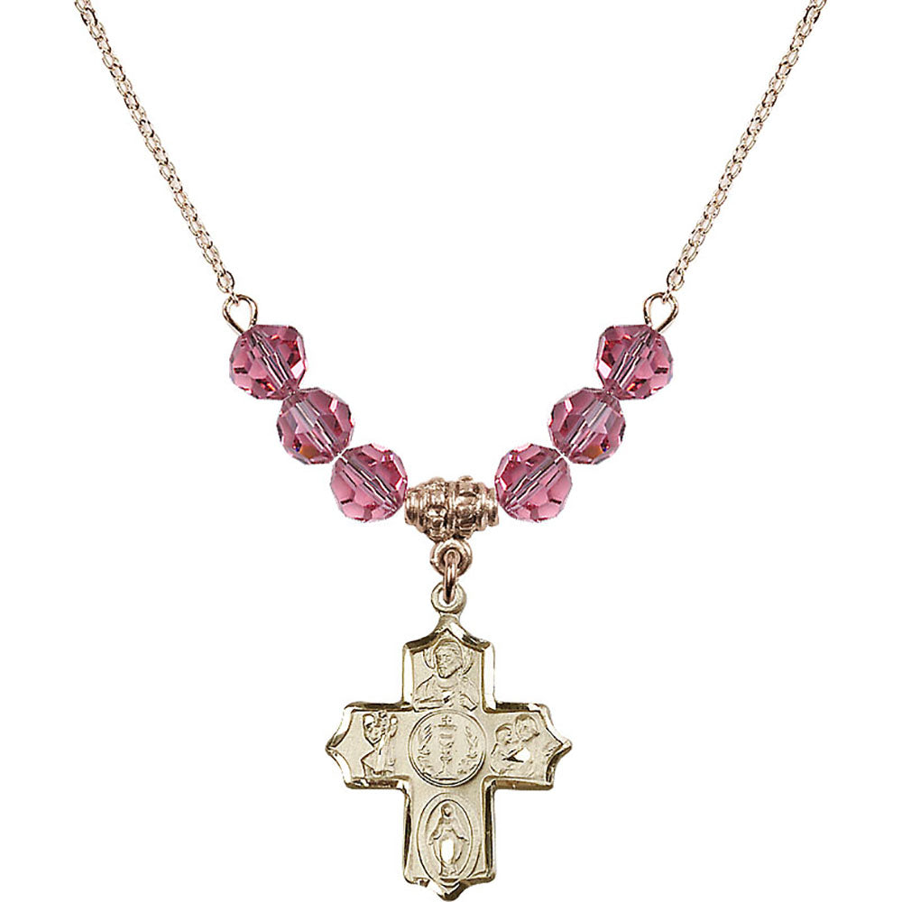14kt Gold Filled 4-Way Birthstone Necklace with Rose Beads - 4256
