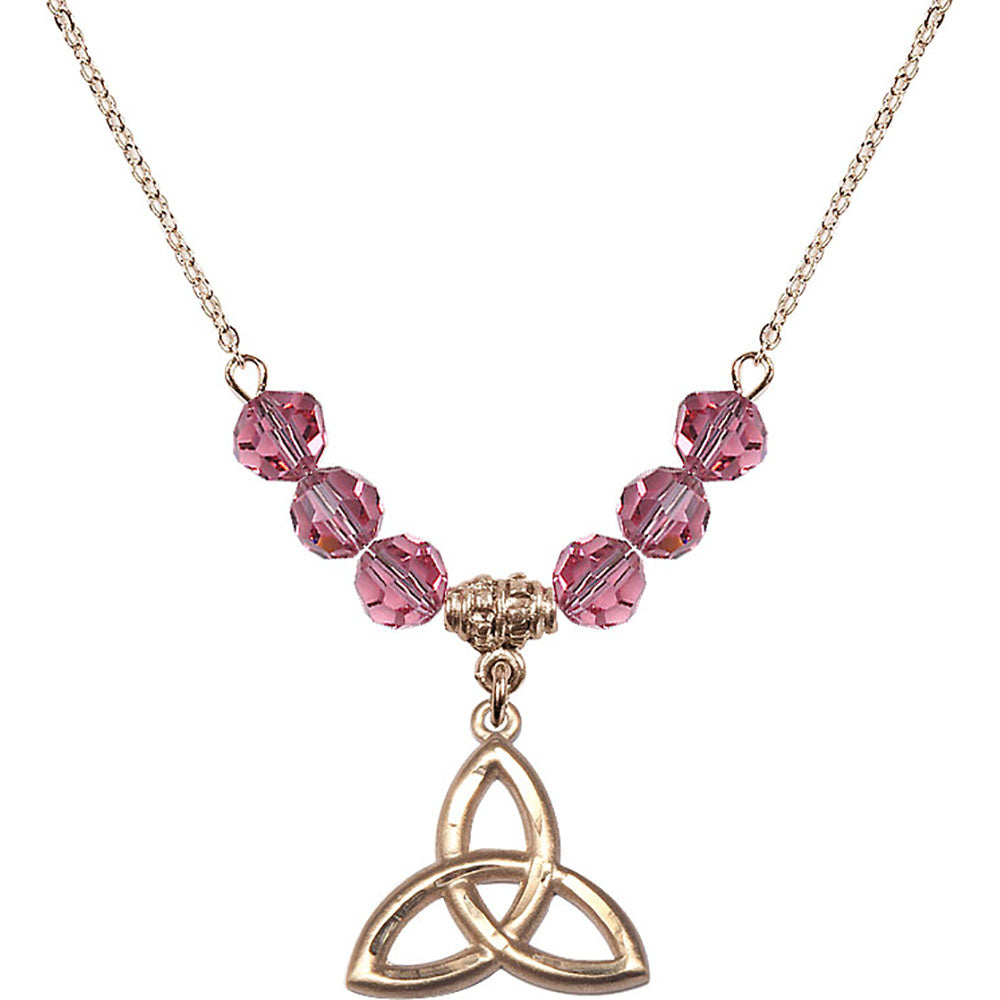 14kt Gold Filled Trinity Irish Knot Birthstone Necklace with Rose Beads - 5101