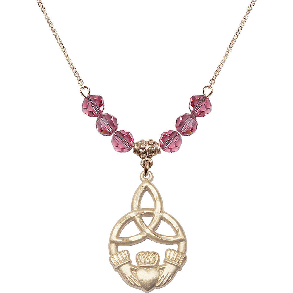 14kt Gold Filled Irish Knot / Claddagh Birthstone Necklace with Rose Beads - 5102