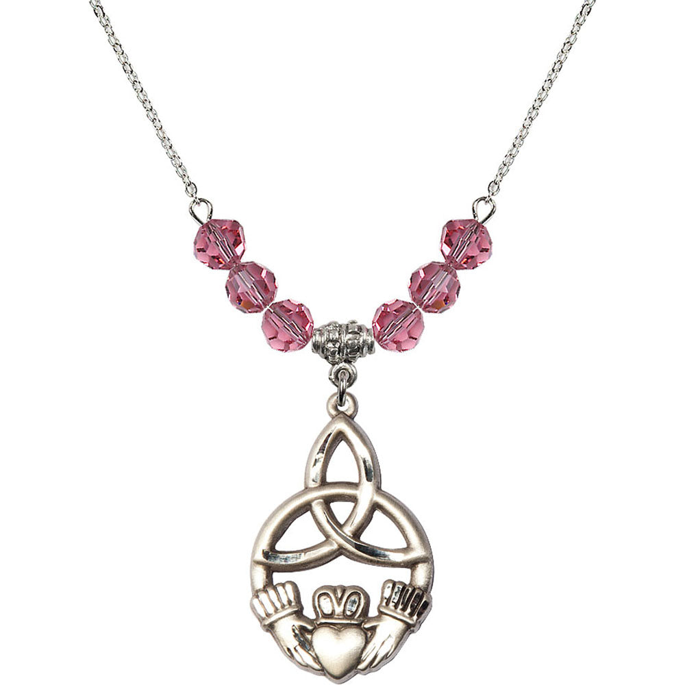 Sterling Silver Irish Knot / Claddagh Birthstone Necklace with Rose Beads - 5102