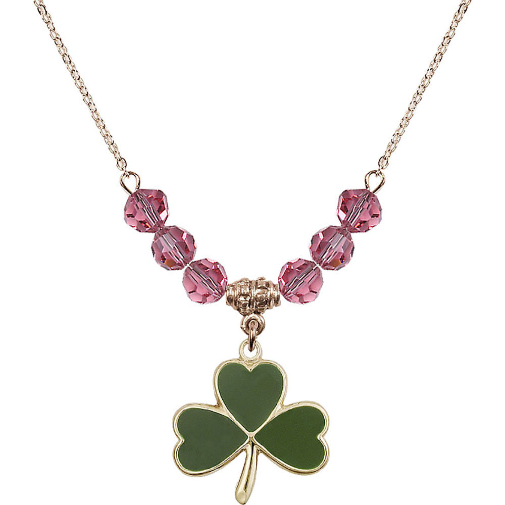 14kt Gold Filled Shamrock Birthstone Necklace with Rose Beads - 5248