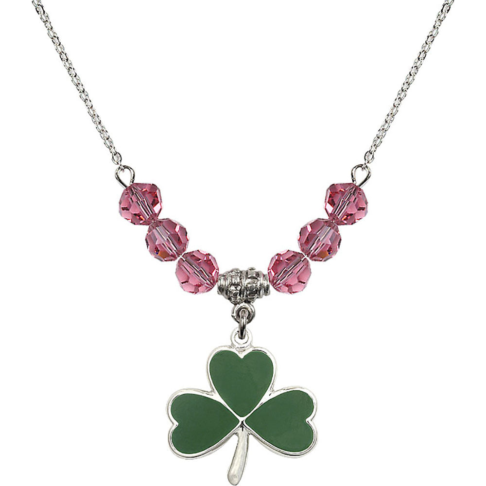 Sterling Silver Shamrock Birthstone Necklace with Rose Beads - 5248