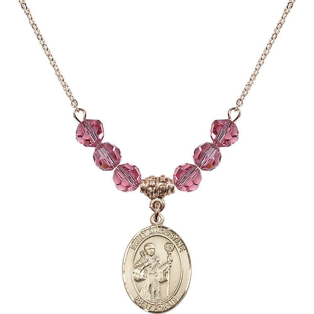 14kt Gold Filled Saint Augustine Birthstone Necklace with Rose Beads - 8007