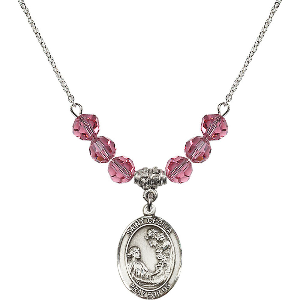 Sterling Silver Saint Cecilia Birthstone Necklace with Rose Beads - 8016