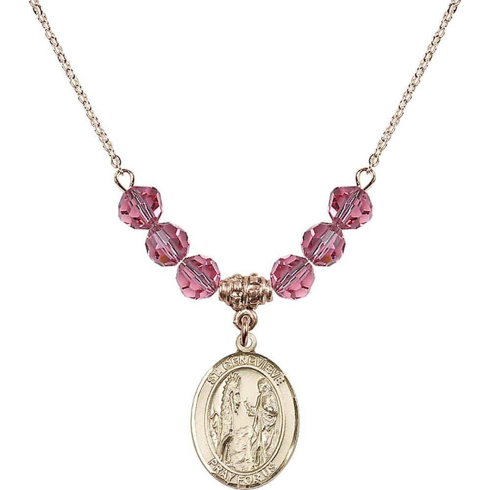 14kt Gold Filled Saint Genevieve Birthstone Necklace with Rose Beads - 8041