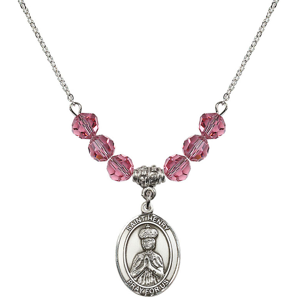 Sterling Silver Saint Henry II Birthstone Necklace with Rose Beads - 8046