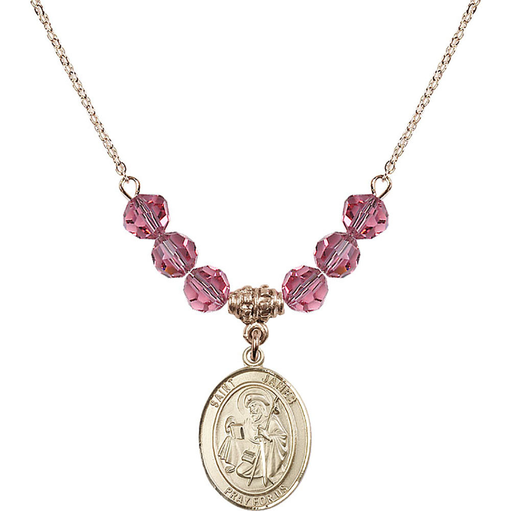 14kt Gold Filled Saint James the Greater Birthstone Necklace with Rose Beads - 8050
