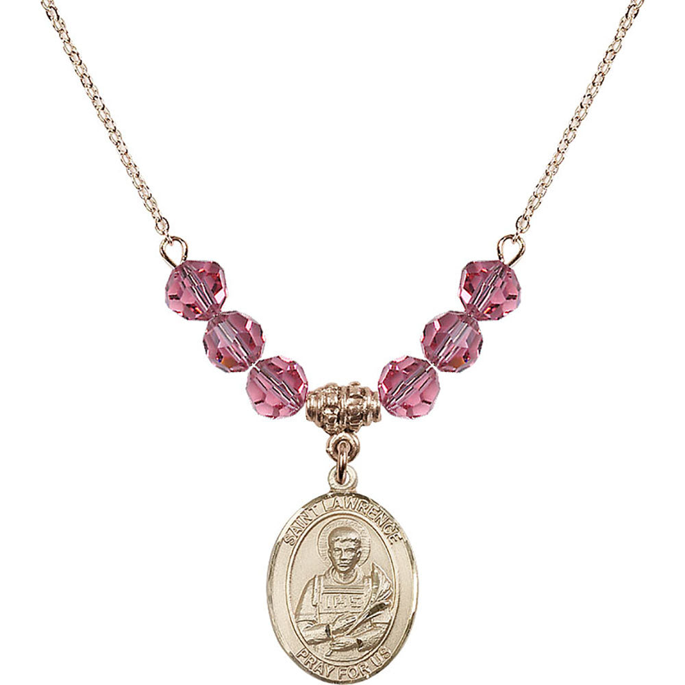 14kt Gold Filled Saint Lawrence Birthstone Necklace with Rose Beads - 8063