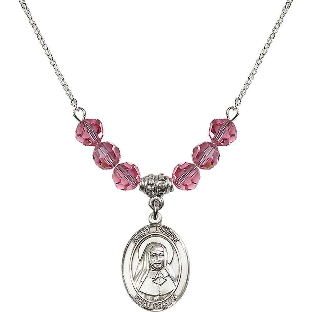 Sterling Silver Saint Louise de Marillac Birthstone Necklace with Rose Beads - 8064