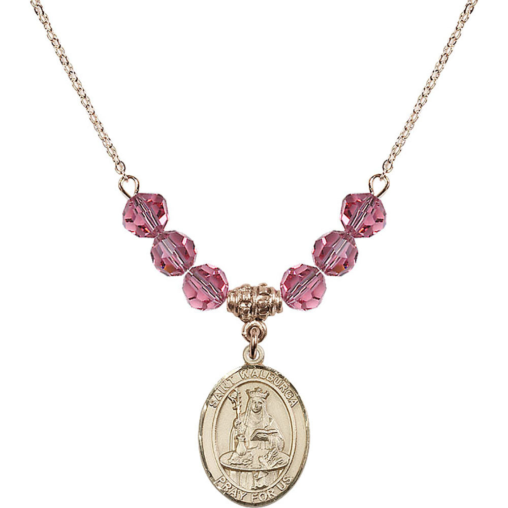 14kt Gold Filled Saint Walburga Birthstone Necklace with Rose Beads - 8126