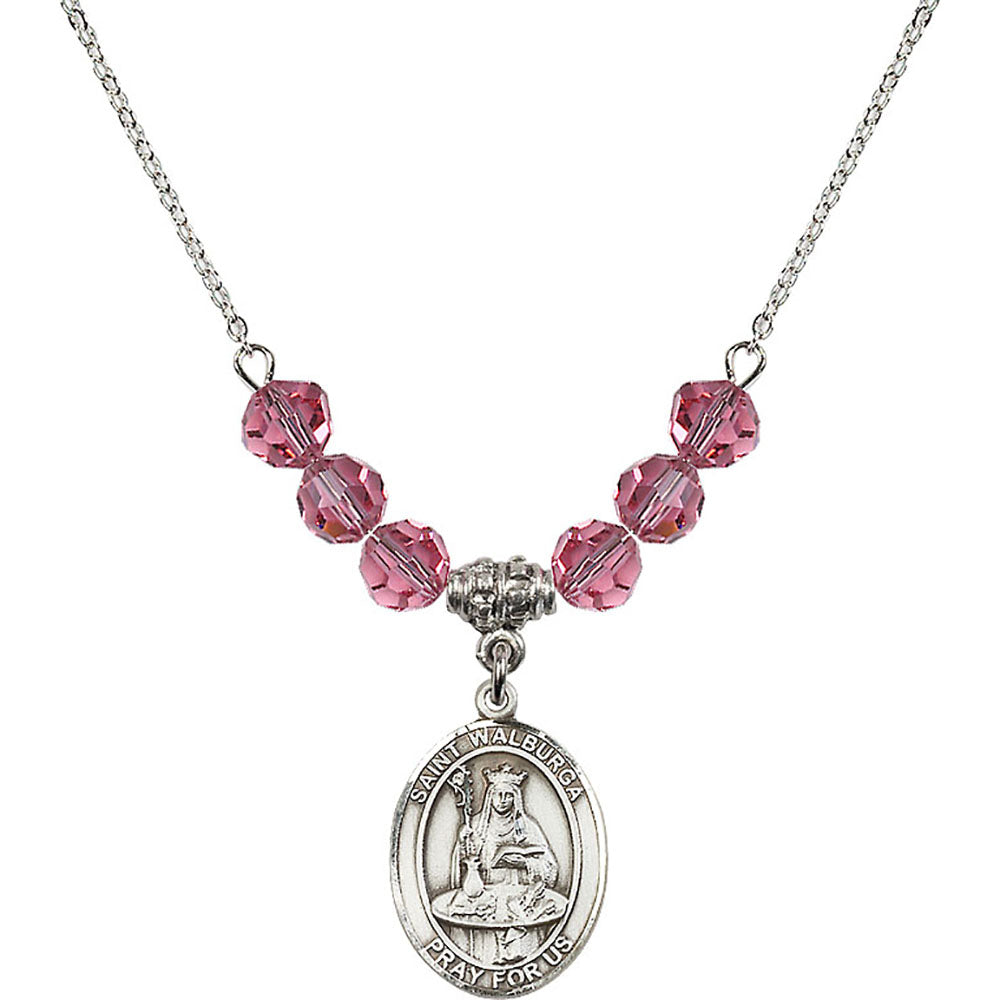 Sterling Silver Saint Walburga Birthstone Necklace with Rose Beads - 8126