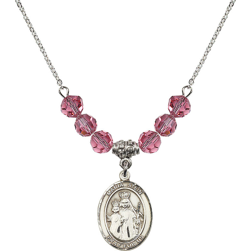 Sterling Silver Maria Stein Birthstone Necklace with Rose Beads - 8133