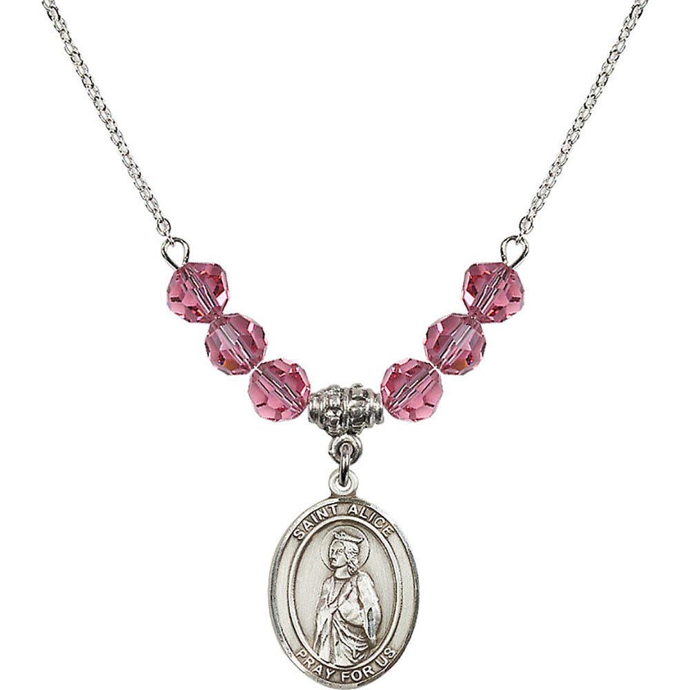 Sterling Silver Saint Alice Birthstone Necklace with Rose Beads - 8248
