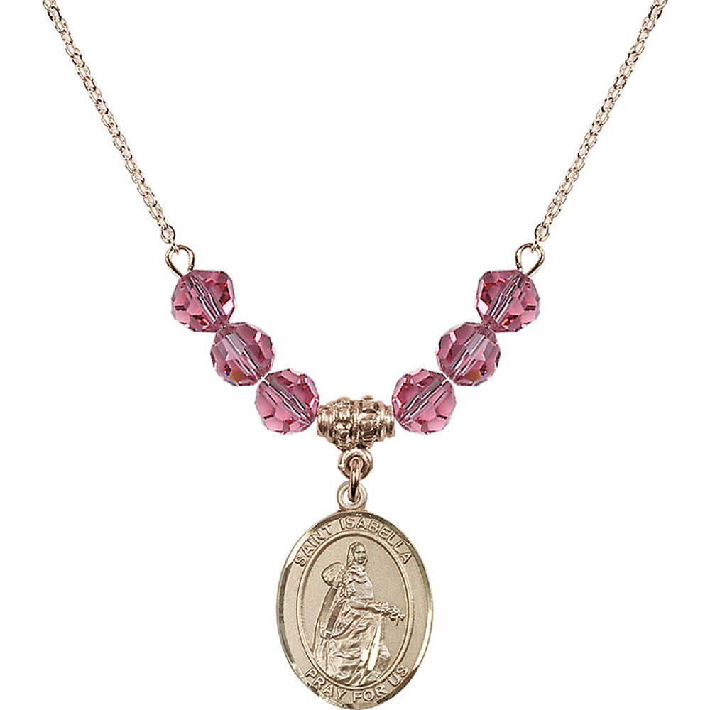 14kt Gold Filled Saint Isabella of Portugal Birthstone Necklace with Rose Beads - 8250