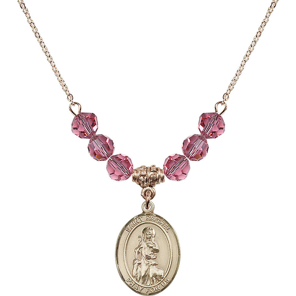 14kt Gold Filled Saint Rachel Birthstone Necklace with Rose Beads - 8251